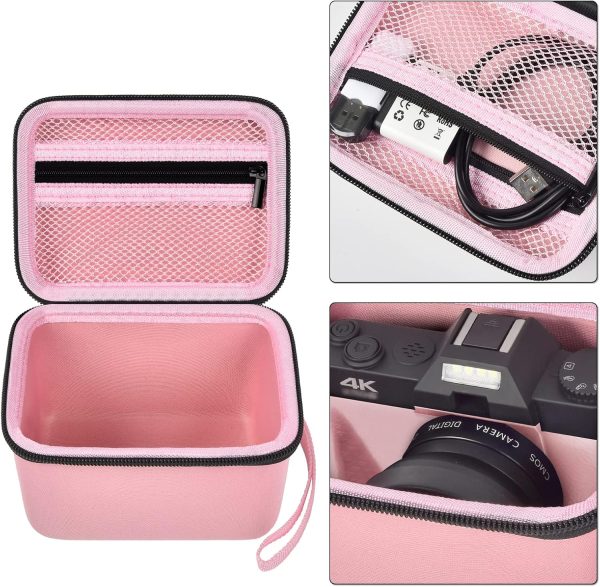 Vlogging Camera Case Compatible with for Duluvulu/for VJIANGER/for JGIPL/for TEBNGIHNM 4K Digital Cameras for Youtube. Vlog Camera Carrying Storage for Lens, Cable and Other Accessories - Pink - Image 4
