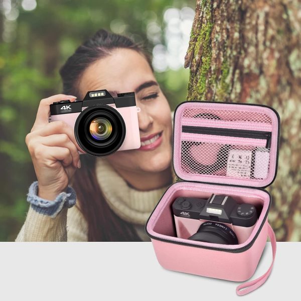 Vlogging Camera Case Compatible with for Duluvulu/for VJIANGER/for JGIPL/for TEBNGIHNM 4K Digital Cameras for Youtube. Vlog Camera Carrying Storage for Lens, Cable and Other Accessories - Pink - Image 6